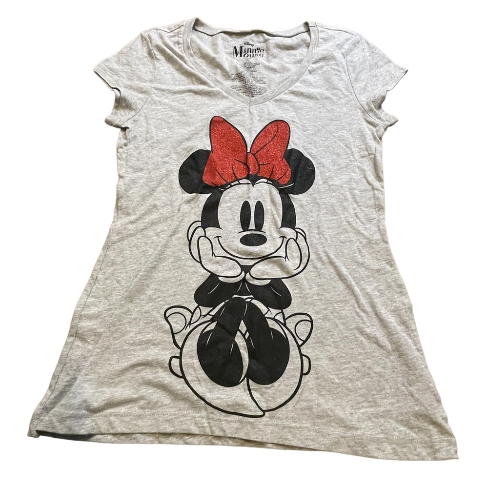 Disney Minnie Mouse short sleeve v neck shirt light gray NWT size junior 7/9